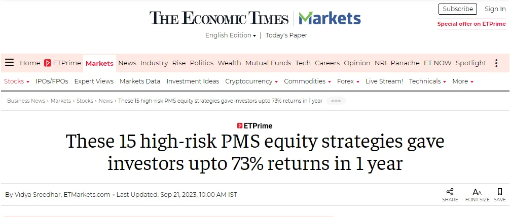 These 15 High-Risk PMS Equity Strategies Gave Investors Upto 73% Returns In 1 Year